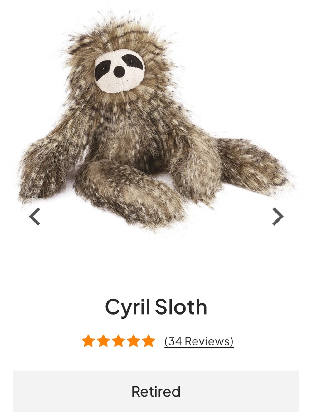 Jellycat Cyril Sloth Plush - Brown and Cream